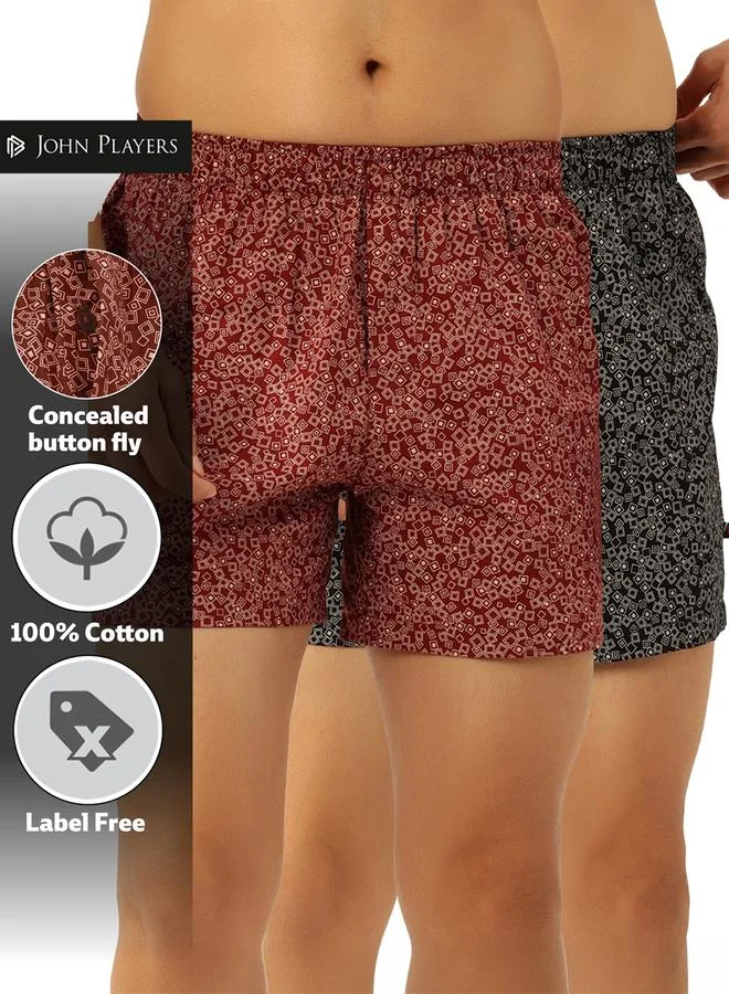 جون بلاير حزمة من 2 - بوكسرات بطبعة هندسية - قطن 100%