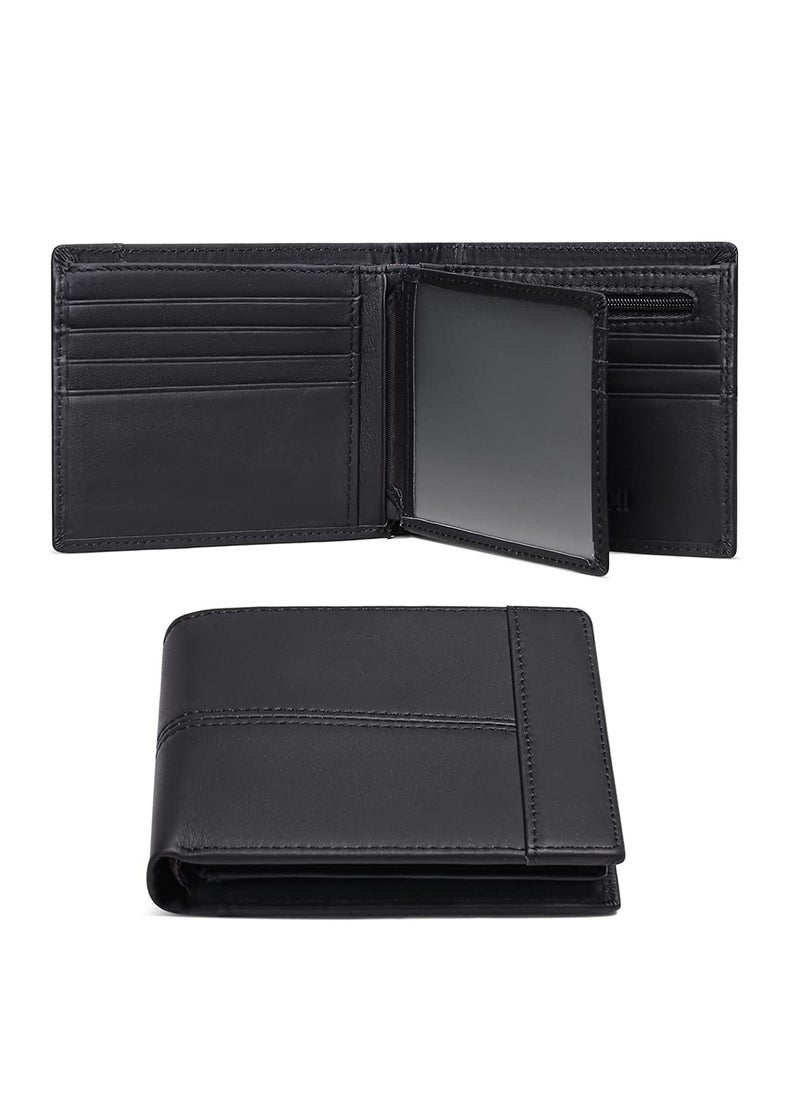 KASTWAVE - Slim Wallet for Men, Slim Minimalist Front Pocket RFID Blocking Leather Wallets for Men Women, Genuine Leather RFID Blocking Bifold Wallet With ID Window and 16 Credit Card Pockets - Image 1