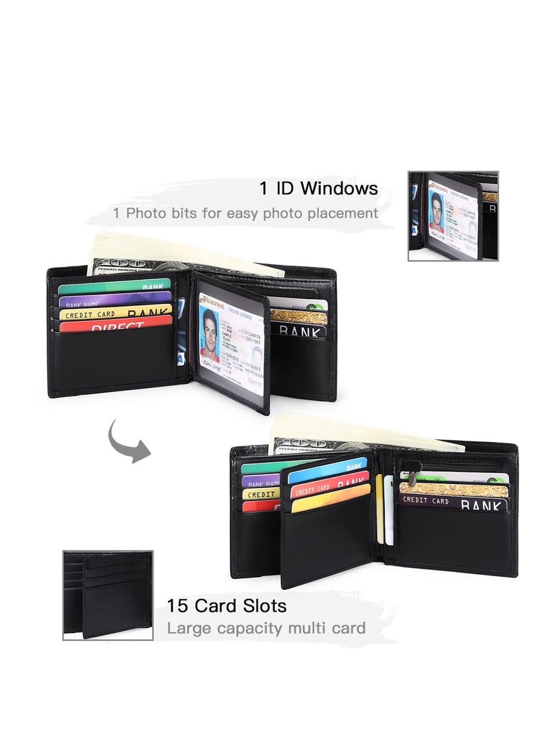 KASTWAVE - Slim Wallet for Men, Slim Minimalist Front Pocket RFID Blocking Leather Wallets for Men Women, Genuine Leather RFID Blocking Bifold Wallet With ID Window and 16 Credit Card Pockets - Image 1