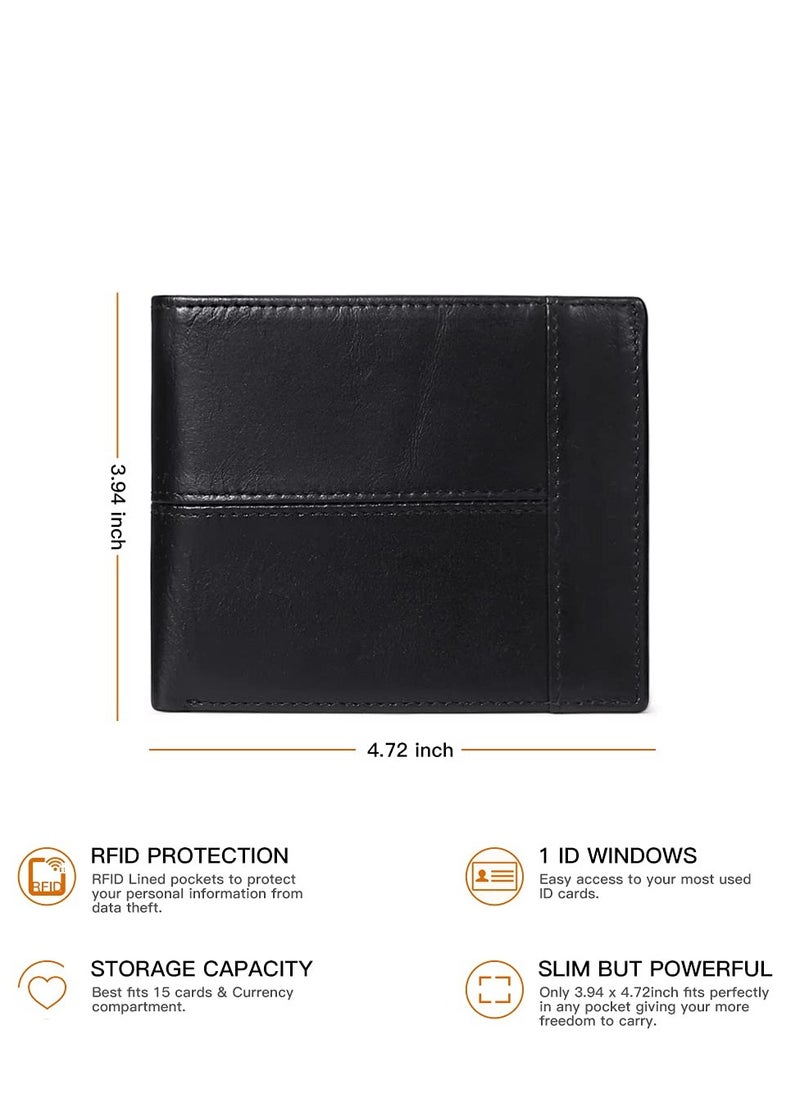 KASTWAVE - Slim Wallet for Men, Slim Minimalist Front Pocket RFID Blocking Leather Wallets for Men Women, Genuine Leather RFID Blocking Bifold Wallet With ID Window and 16 Credit Card Pockets - Image 1
