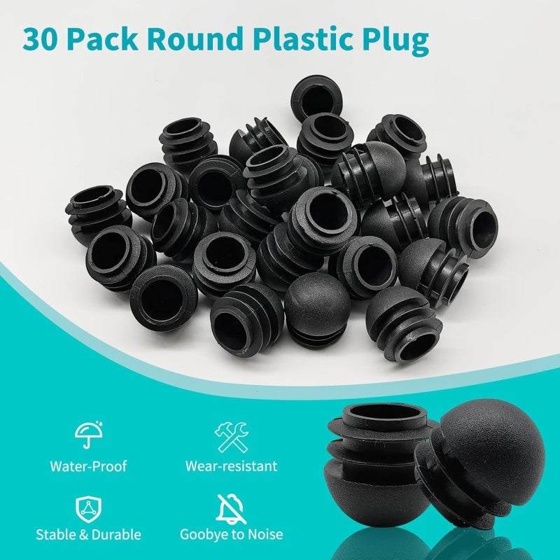 Plastic Chair Leg Caps: 30-Pack Black 3/4-Inch Diameter - Weather-Resistant Scratch Protection for Outdoor Metal Furniture & Patio Chair Tubes - Image 4