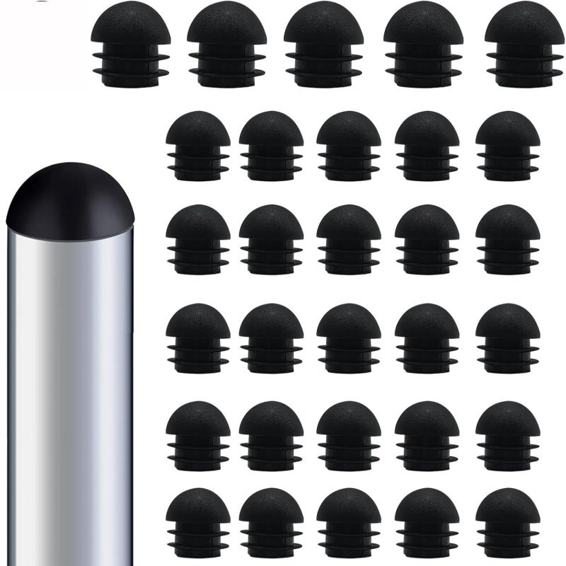 Plastic Chair Leg Caps: 30-Pack Black 3/4-Inch Diameter - Weather-Resistant Scratch Protection for Outdoor Metal Furniture & Patio Chair Tubes - Image 1