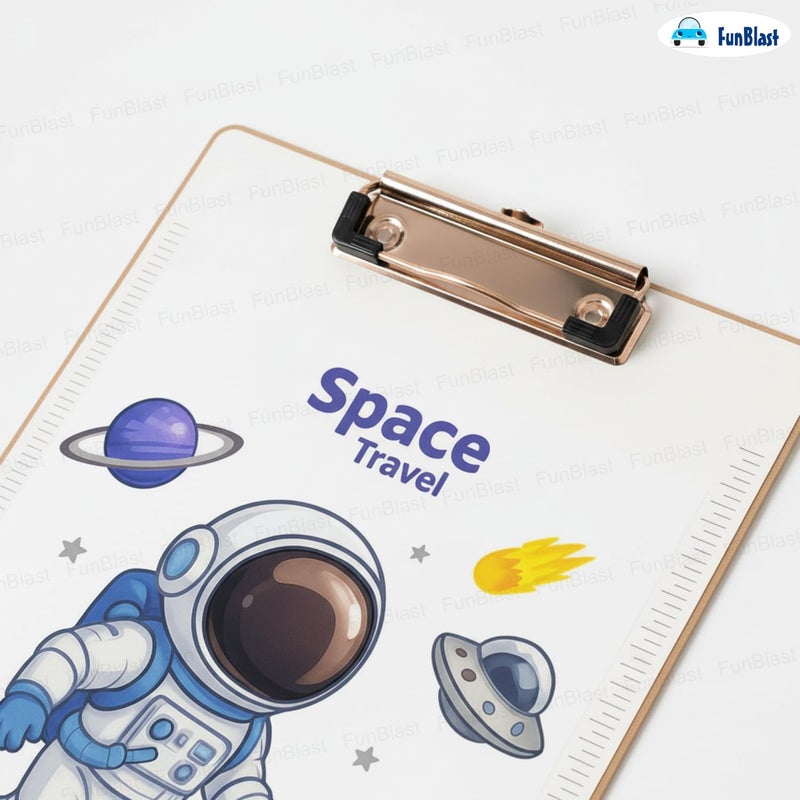 FunBlast لوحة امتحان شفافة، لوحة كتابة - تصميم رائد فضاء لطيف مع مسطرة للأولاد والبنات وطلاب المدارس، لوحة كتابة بحجم A4 للاستخدام في المدارس والمكاتب (فضاء) - Image 4