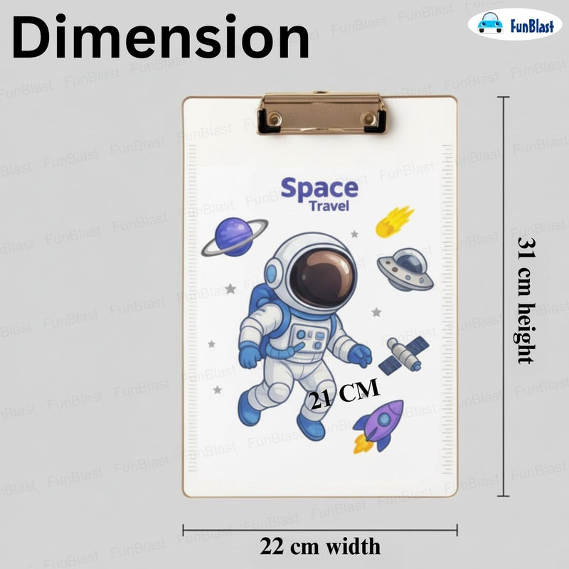 FunBlast لوحة امتحان شفافة، لوحة كتابة - تصميم رائد فضاء لطيف مع مسطرة للأولاد والبنات وطلاب المدارس، لوحة كتابة بحجم A4 للاستخدام في المدارس والمكاتب (فضاء) - Image 2
