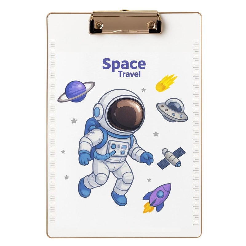 FunBlast لوحة امتحان شفافة، لوحة كتابة - تصميم رائد فضاء لطيف مع مسطرة للأولاد والبنات وطلاب المدارس، لوحة كتابة بحجم A4 للاستخدام في المدارس والمكاتب (فضاء) - Image 1