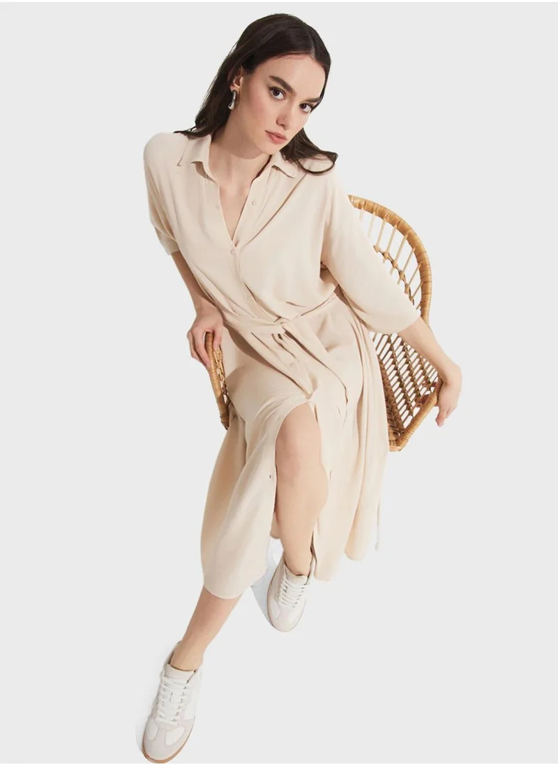 JUNE Belted Midi Dress