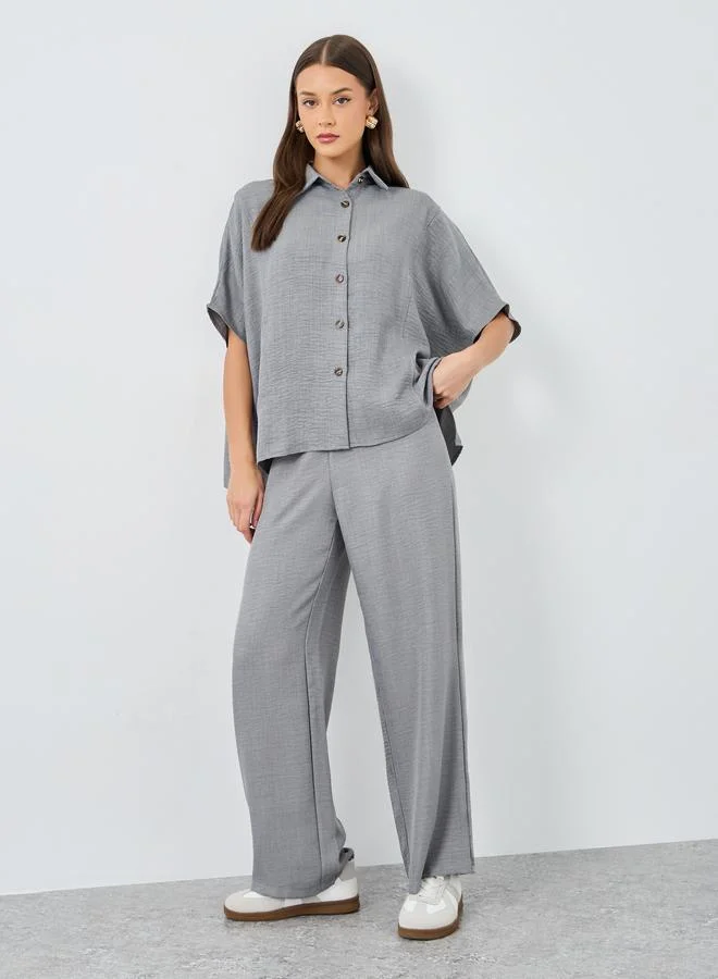 ستايلي Styli Women Grey Relaxed Fit Shirt and Trouser Modest Set
