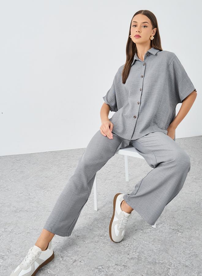 Styli Women Grey Relaxed Fit Shirt and Trouser Modest Set - Image 1
