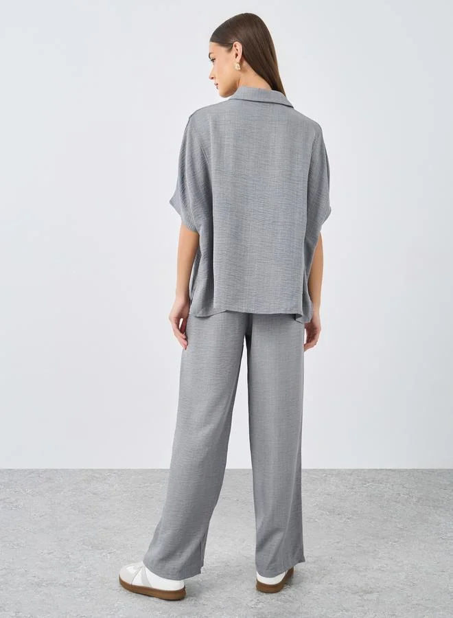 Styli Styli Women Grey Relaxed Fit Shirt and Trouser Modest Set
