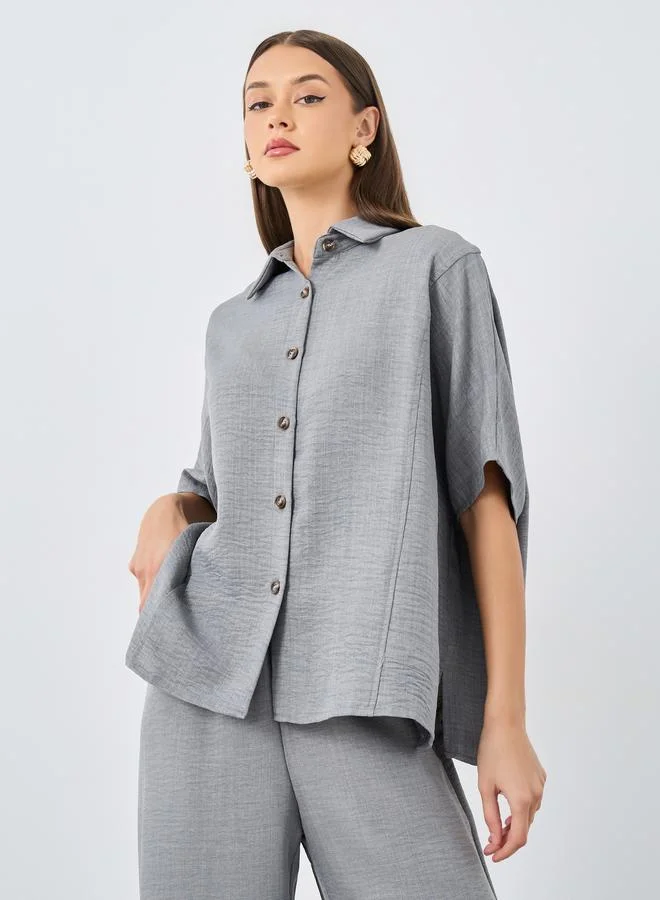 Styli Styli Women Grey Relaxed Fit Shirt and Trouser Modest Set