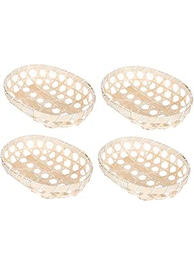 4Pcs Natural Woven Food Storage Baskets Kitchen Organization Snacks Desserts Tray - Image 1