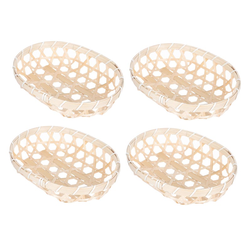 4Pcs Natural Woven Food Storage Baskets Kitchen Organization Snacks Desserts Tray - Image 2