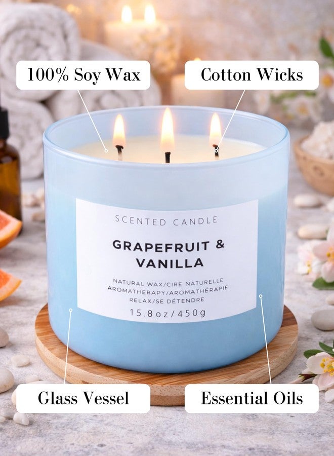 T&H Grapefruit Vanilla Aromatherapy Candle 3-Wick, 16 Oz, Scented, Large, 3 Wick, Orange, Indoor, All Season, Men, Women, Unisex, Meditation, Yoga, General Home Decor - Image 4
