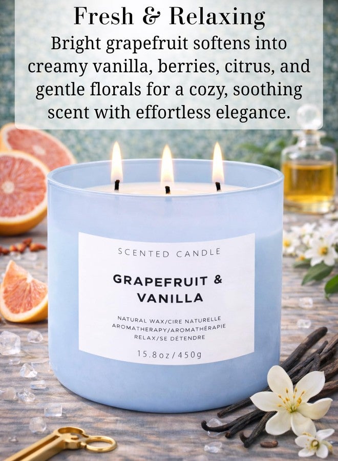T&H Grapefruit Vanilla Aromatherapy Candle 3-Wick, 16 Oz, Scented, Large, 3 Wick, Orange, Indoor, All Season, Men, Women, Unisex, Meditation, Yoga, General Home Decor - Image 2