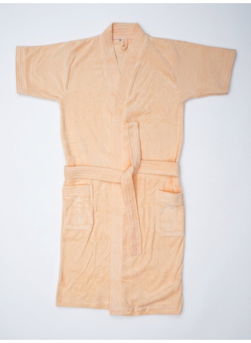 Ambrosia 100% Cotton Medium Terry Bathrobe Unisex Peachy Beige For Ultimate Daily Comfort, Highly Absorbent Luxury Spa Shower Robe And Hotel Quality Loungewear With Front Pockets - Image 1