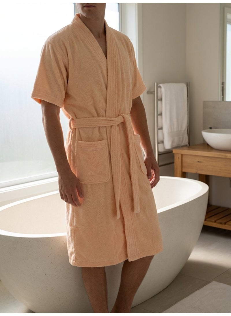 Ambrosia 100% Cotton Medium Terry Bathrobe Unisex Peachy Beige For Ultimate Daily Comfort, Highly Absorbent Luxury Spa Shower Robe And Hotel Quality Loungewear With Front Pockets - Image 3