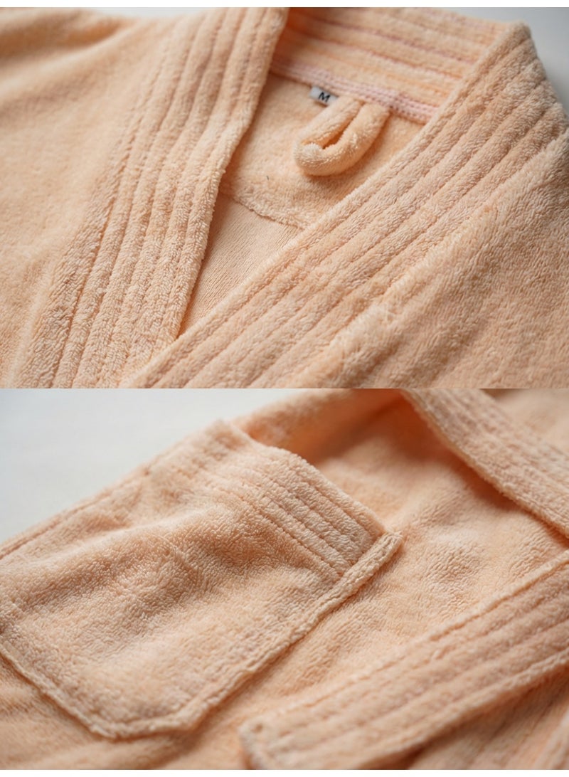 Ambrosia 100% Cotton Medium Terry Bathrobe Unisex Peachy Beige For Ultimate Daily Comfort, Highly Absorbent Luxury Spa Shower Robe And Hotel Quality Loungewear With Front Pockets - Image 2
