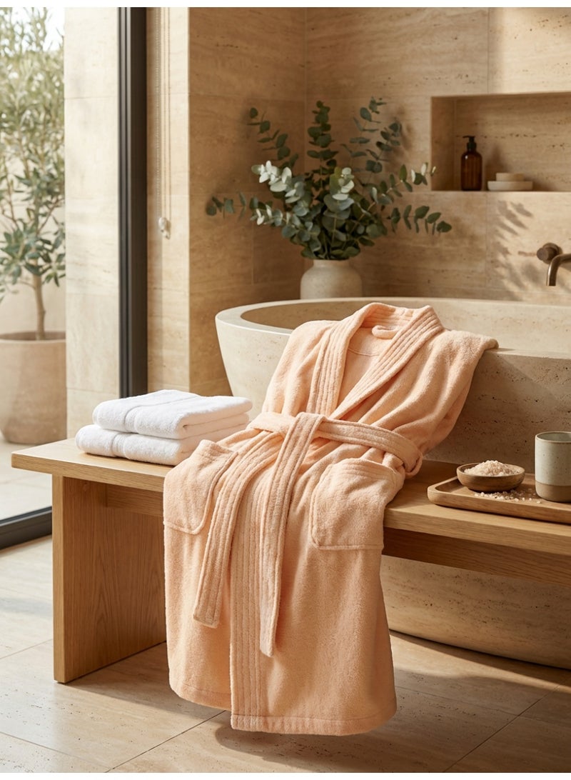 Ambrosia 100% Cotton Medium Terry Bathrobe Unisex Peachy Beige For Ultimate Daily Comfort, Highly Absorbent Luxury Spa Shower Robe And Hotel Quality Loungewear With Front Pockets - Image 5