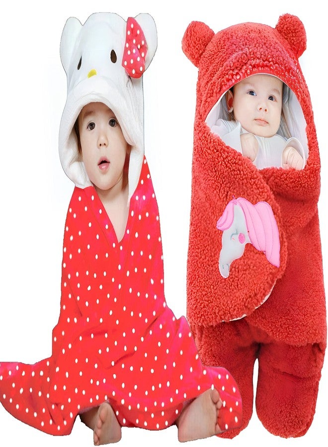 BRANDONN Baby Blankets New Born Combo Pack of Hooded Wrapper Sleeping Bag and Baby Bath Towel for 0-6 Months Baby Boys and Baby Girls Pack of 2 - Image 1