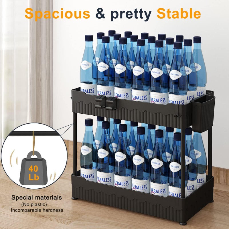 Sevenblue 2 Pack Under Sink Organizer, Under Bathroom Cabinet Organizer with Hooks Hanging Cup, Multi-Purpose Storage Shelf for Kitchen Bathroom, Black - Image 3