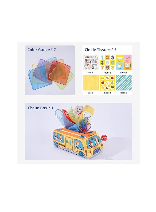 Baby Basket Stuffers Tissue Box Toy, Baby Montessori Sensory Toys with Crinkle Paper Colorful Soft Scarf for 0-3-6-9-12 Months Infants Newborns Gift - Image 3