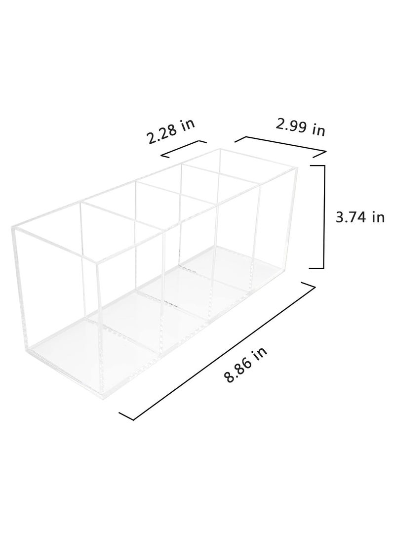 TPGP Acrylic Pen Holder 4 Compartments,Clear Pen Holder Organizer Makeup Brush Holder for Office Desk Accessories,Cosmetic Brush Storage Box,Dorm,Bathroom,Kitchen (Clear) - Image 2