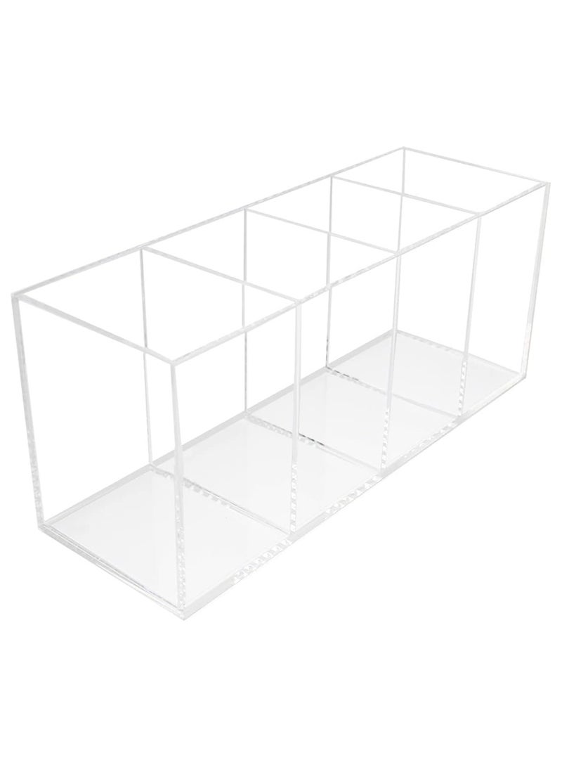TPGP Acrylic Pen Holder 4 Compartments,Clear Pen Holder Organizer Makeup Brush Holder for Office Desk Accessories,Cosmetic Brush Storage Box,Dorm,Bathroom,Kitchen (Clear) - Image 1