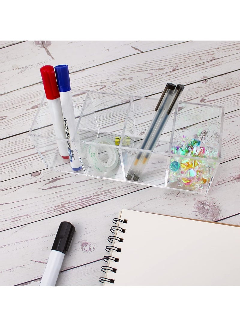 TPGP Acrylic Pen Holder 4 Compartments,Clear Pen Holder Organizer Makeup Brush Holder for Office Desk Accessories,Cosmetic Brush Storage Box,Dorm,Bathroom,Kitchen (Clear) - Image 5