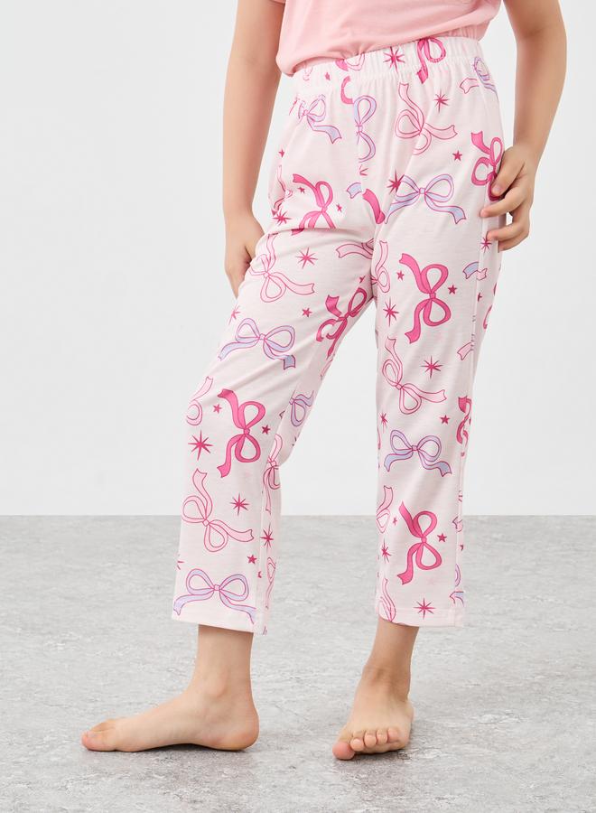 ستايلي طقم بيجامة بطبعة فيونكة ورقبة مستديرة - Image 5