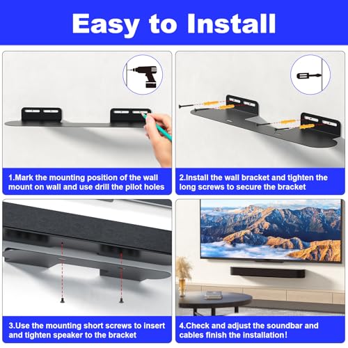 BYMECOST Soundbar Mount for Sonos Beam, Heavy Duty No-Sag Wall Mount Bracket Compatible with Gen 1 & Gen 2, Sonos Beam Sound Bar Mounting Bracket Under TV or Above TV for Space Saving, Black - Image 4