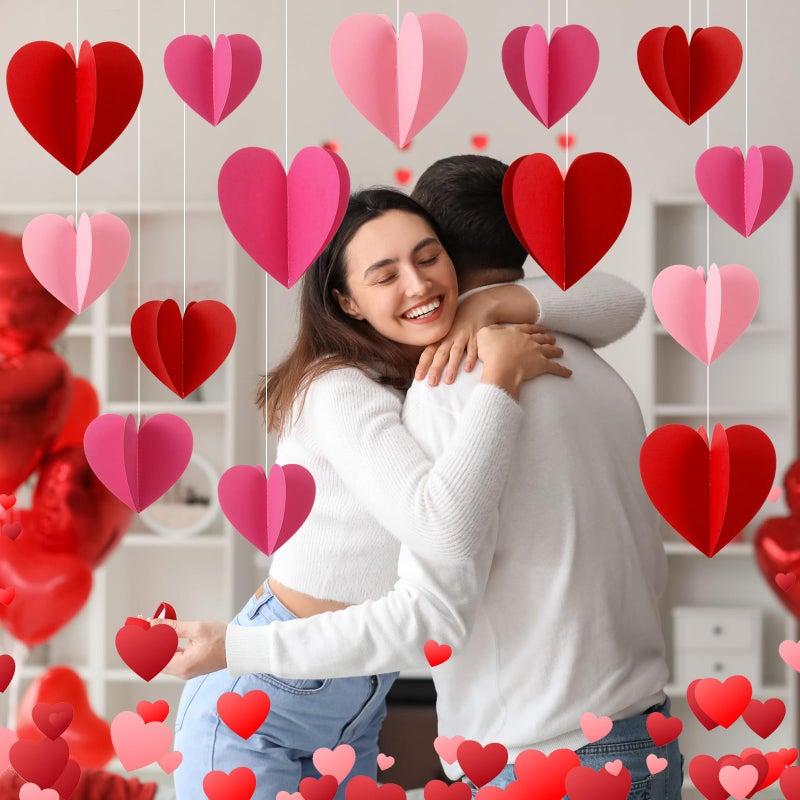 Tinlade 27 Pcs Large 3D Valentines Heart Decorations 7.8 x 7.8 Inch Red Pink Rose Red Paper Hearts Hanging Ornaments for Valentine Wedding Engagement Anniversary Bridal Shower Party Decor - Image 5