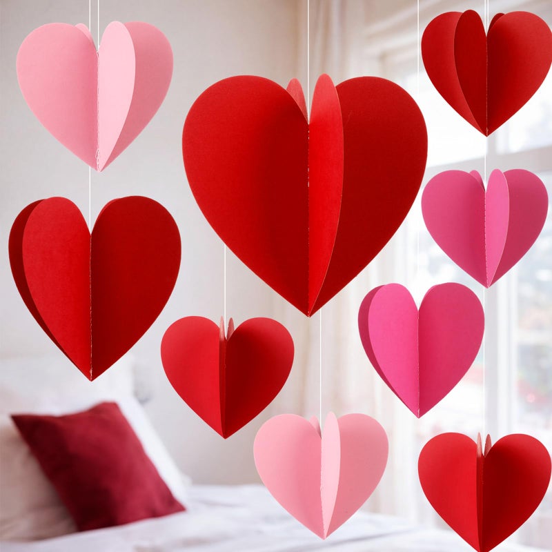 Tinlade 27 Pcs Large 3D Valentines Heart Decorations 7.8 x 7.8 Inch Red Pink Rose Red Paper Hearts Hanging Ornaments for Valentine Wedding Engagement Anniversary Bridal Shower Party Decor - Image 1