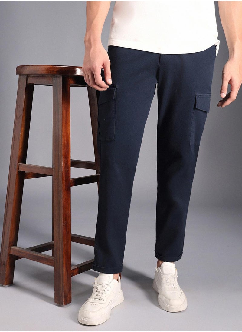 Slim Fit Navy Cargo Trousers for Men, Mid-Rise, Button Closure, Cotton Stretch Fabric - pzsku/Z4D932AAAD59C29F8606AZ/45/_/1729072325/6887682a-a27c-47ab-a186-e2e0d5071970