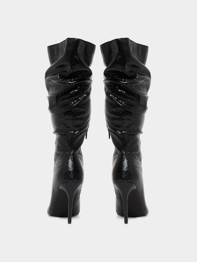 Styli Black Textured Ruched Boots - Image 5