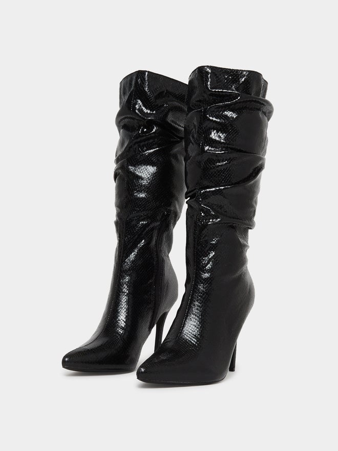 Styli Black Textured Ruched Boots - Image 3