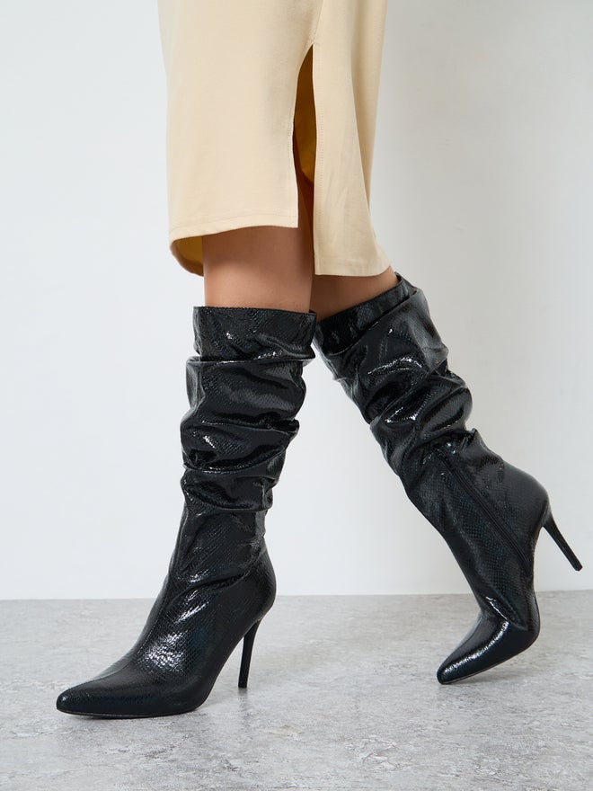 Styli Black Textured Ruched Boots - Image 1