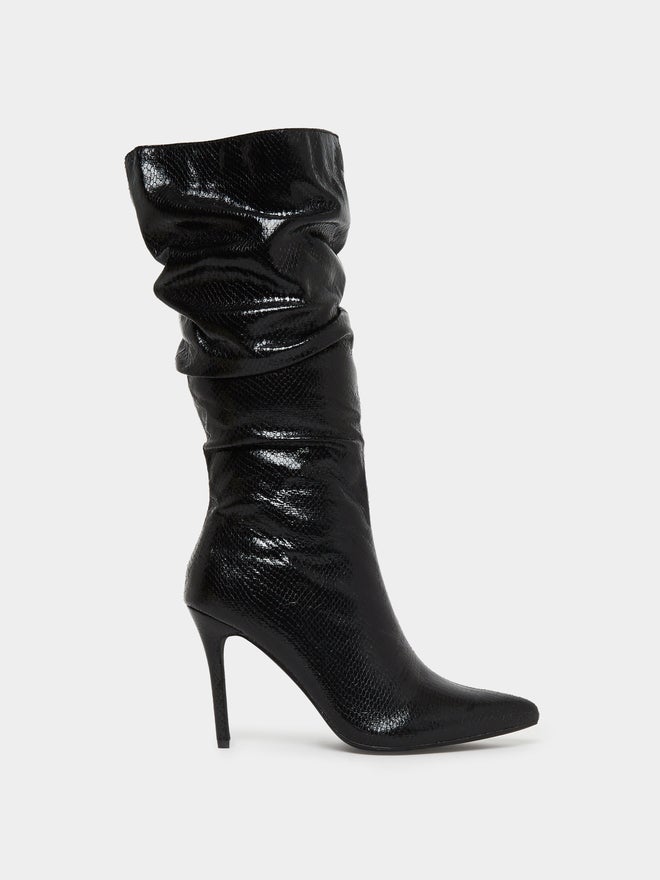 Styli Black Textured Ruched Boots - Image 2