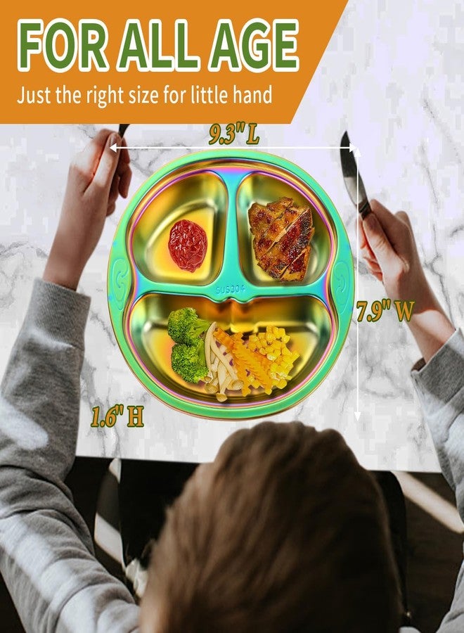 QRU Stainless Steel Divided Plates Set of 2, 3 Compartment Plate for Adults, Portion Control, Balanced Bites Divided Plates, Non-BPA & Dishwasher Safe - Image 5