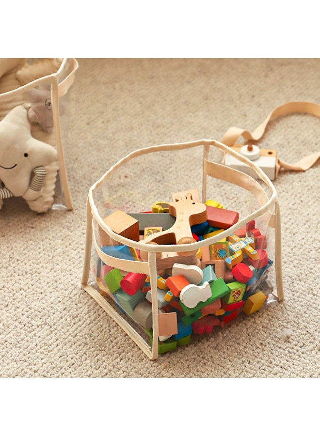 Large Transparent PVC Storage Organizer Waterproof Bin for Toys Dolls Clothes Beige Square 32x28x28cm 