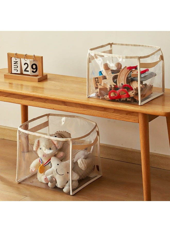 Betaoby Large Transparent PVC Storage Organizer Waterproof Bin for Toys Dolls Clothes Beige Square 32x28x28cm - Image 1
