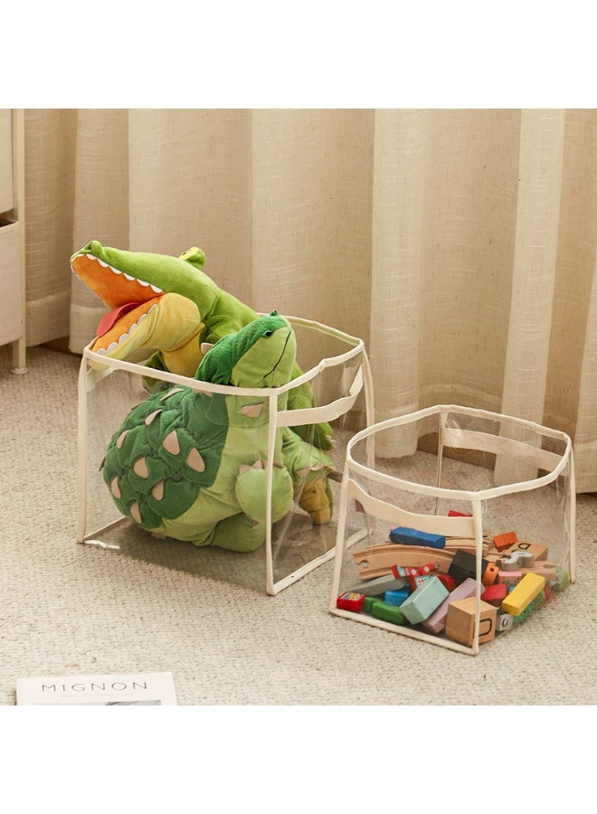 Betaoby Large Transparent PVC Storage Organizer Waterproof Bin for Toys Dolls Clothes Beige Square 32x28x28cm - Image 4