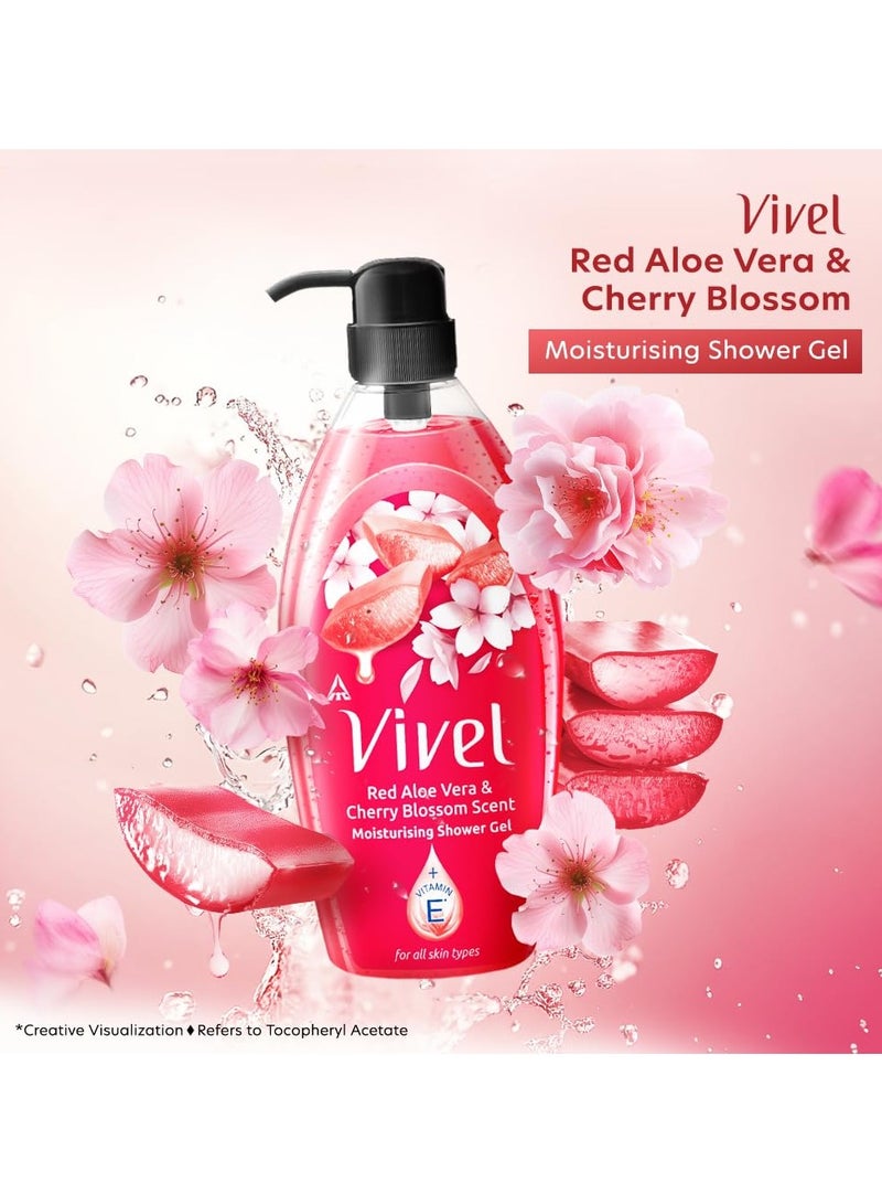 Vivel Red Aloe Vera & Cherry Blossom Scent Shower Gel, 895 ml, Moisturizing Body Wash, with Plant based Cleansers, Body wash Shower Gel - Image 2