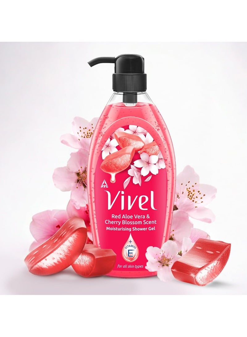 Vivel Red Aloe Vera & Cherry Blossom Scent Shower Gel, 895 ml, Moisturizing Body Wash, with Plant based Cleansers, Body wash Shower Gel - Image 1