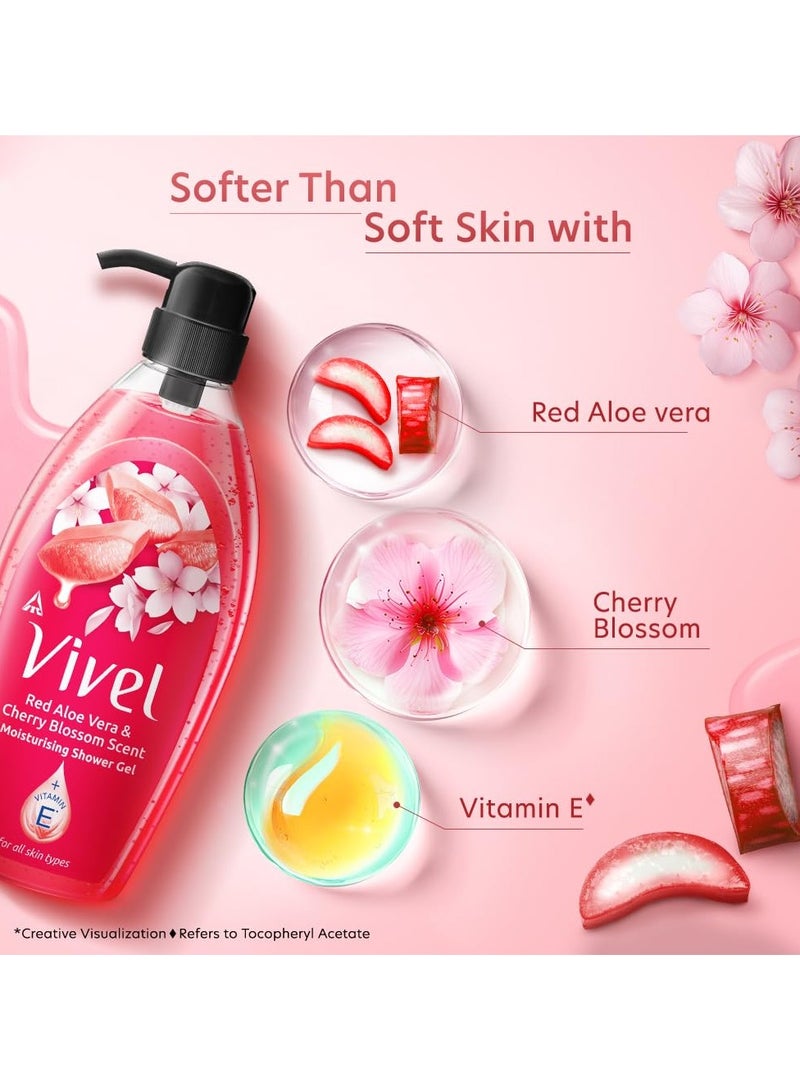Vivel Red Aloe Vera & Cherry Blossom Scent Shower Gel, 895 ml, Moisturizing Body Wash, with Plant based Cleansers, Body wash Shower Gel - Image 4