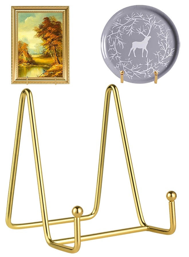 1 Pack 4 Inch Gold Iron Plate Stands for Display, Metal Easel Holder Display Stands, for Photos, Decorative Plates, Dishes & Tabletop Art - Image 1