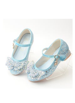 Generic New style girls' small high-heeled leather shoes with sequined uppers and bowknot princess shoes for stage performances  - Image 2