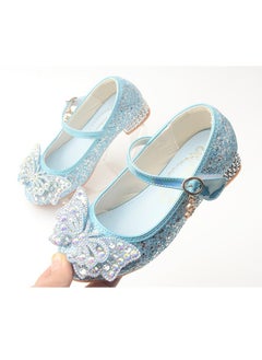 Generic New style girls' small high-heeled leather shoes with sequined uppers and bowknot princess shoes for stage performances  - Image 3