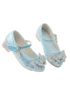 Generic New style girls' small high-heeled leather shoes with sequined uppers and bowknot princess shoes for stage performances  - Image 1