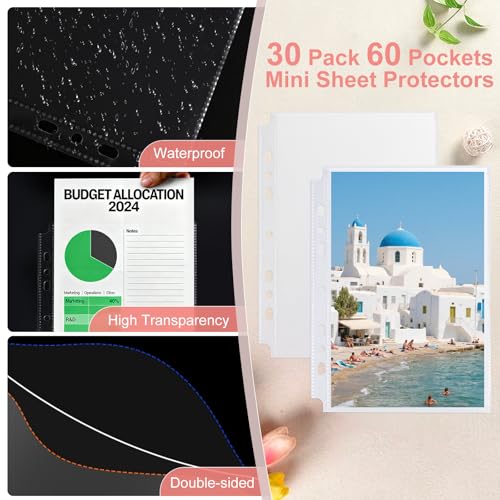 WITHYU 30 Pack 60 Pockets 5.5x8.5” Sheet Protector Sleeves for 6 Ring A5 Binder, A5 Mini 3 Ring Binder, Ultra-Clear Playbill Holder Sleeves, Double-Sided, Top Loading Sheet Protector for Paper Report - Image 3