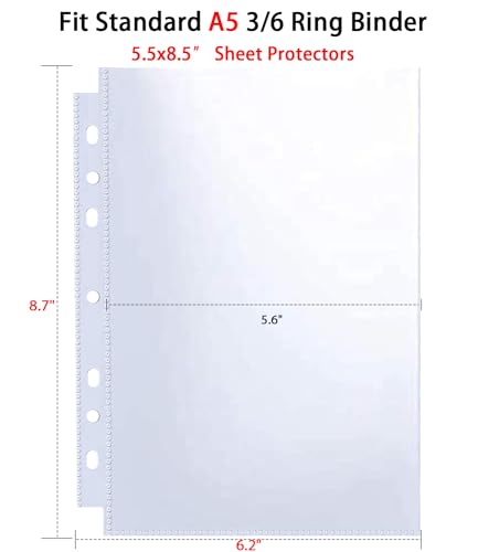 WITHYU 30 Pack 60 Pockets 5.5x8.5” Sheet Protector Sleeves for 6 Ring A5 Binder, A5 Mini 3 Ring Binder, Ultra-Clear Playbill Holder Sleeves, Double-Sided, Top Loading Sheet Protector for Paper Report - Image 4